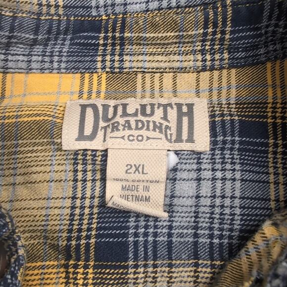 Duluth Trading Shirt Men 2XL XXL Blue Yellow Plaid Chore Long Sleeve Outdoor - Picture 2 of 6